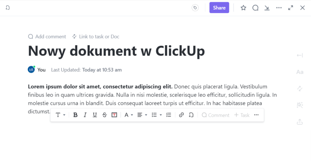 ClickUp - tworzenie i edycja dokumentów online